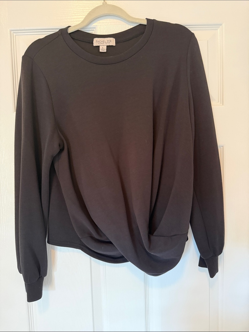 Rachel Zoe charcoal gray long-sleeve twist hem sweatshirt